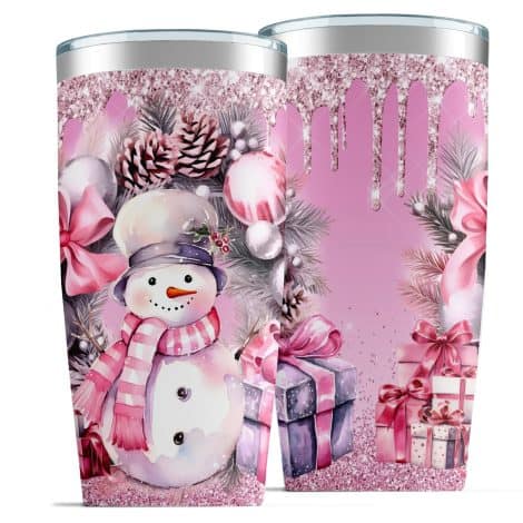 BESLKB’s 20 oz Pink Snowman Stainless Steel Insulated Travel Tumbler is a funny Christmas gift for anyone!