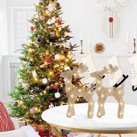 Sparkling Champage Glitter Reindeer Decor – Illuminate your holiday with this elegant indoor Christmas ornament set.