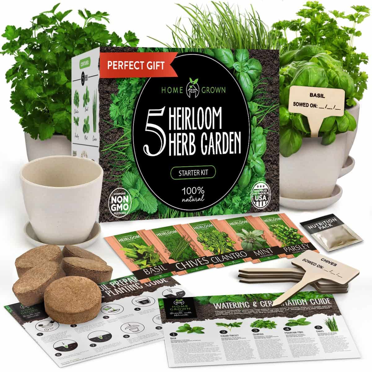 Indoor Herb Garden Starter Kit - Christmas Gift for Gardeners - Complete 5 Herb Plant Grow Kit - Unique Gift for Mom, Women, Her, Men