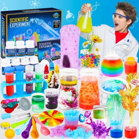 STEM Learning Science Kit for Kids – 60 Lab Experiments, Scientist Costume Role Play Set, Ideal Birthday Gift for Kids aged 4-12.