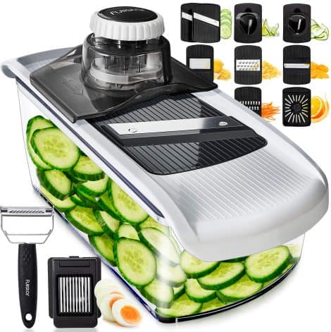 The Fullstar Mandoline Slicer is a versatile kitchen tool with 11 functions, including a veggie spiralizer.