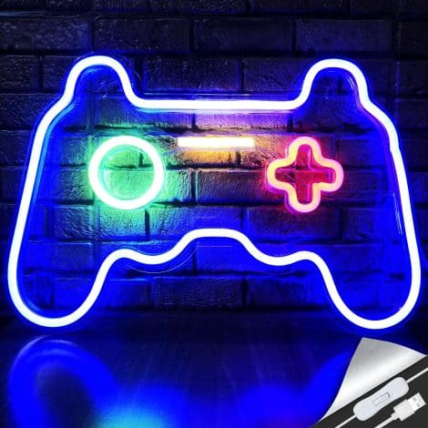 Gamepad-shaped LED neon sign, perfect gaming gift for teen boys. Ideal for game room or bedroom décor.