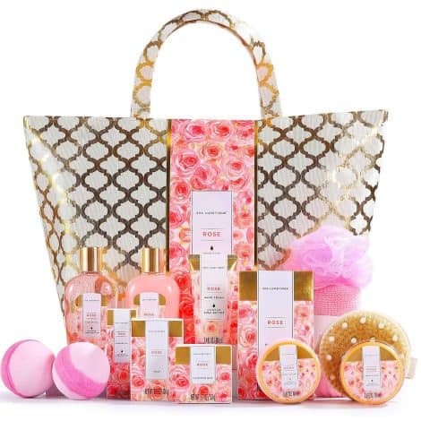 Luxurious Spa Gift Set for Women, featuring 15 pieces of Rose-scented Bath products. Perfect for Birthday or any occasion.