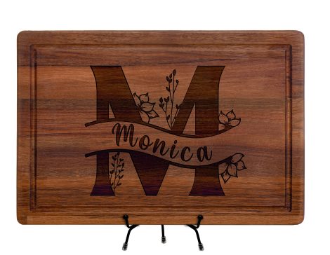 Personalized Christmas Gifts: Engraved Cutting Board with Monogram Letters A-Z. Ideal for Women, Men, Mom, Grandma. Made in USA.