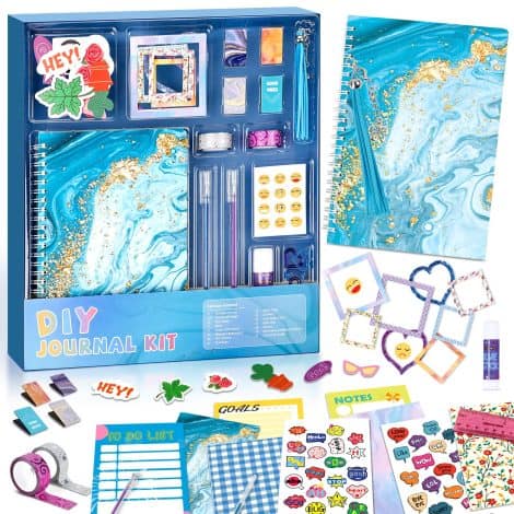 PERRYHOME DIY Journal Kit: Perfect Scrapbook and Diary Set for Teenage Girls’ Birthday Gift, Blue Edition.