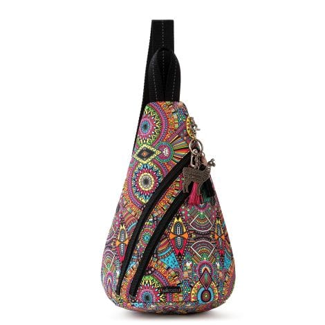 Sakroots Rainbow Wanderlust Sling Backpack for Women, made with Nylon Eco Twill, One Size.