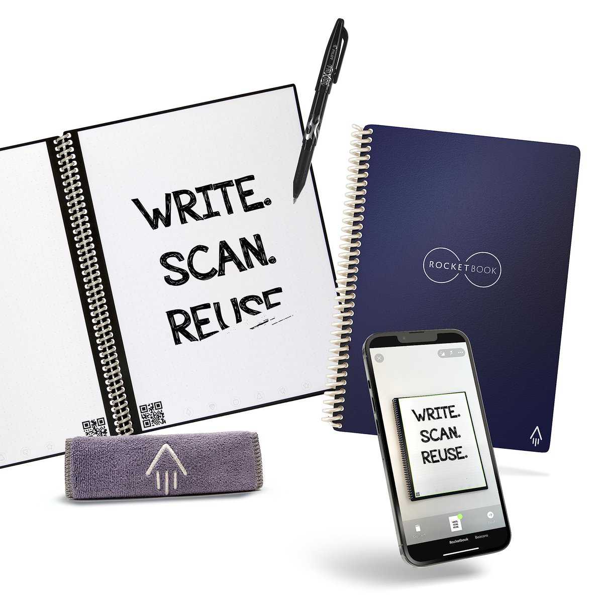 Rocketbook Core Reusable Smart Notebook | Innovative, Eco-Friendly, Digitally Connected Notebook with Cloud Sharing Capabilities | Dotted, 6" x 8.8", 36 Pg, Midnight Blue, with Pen, Cloth, and App Included