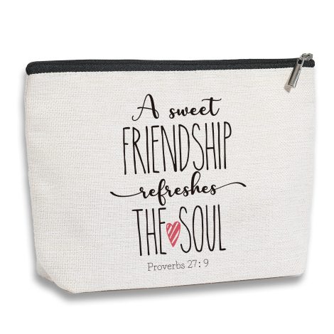 “Friendship Beauty Bag: Thoughtful gift set for women, featuring Christian themes & perfect for birthdays or holidays.”