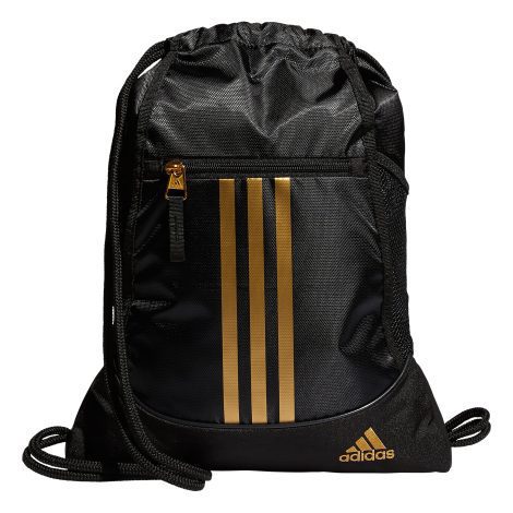 adidas Black/Gold Metallic Alliance 2 Sackpack: Versatile, unisex bag perfect for any occasion, one size fits all.