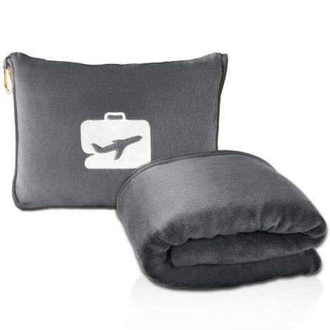 Ultimate Comfort Travel Set: EverSnug 2-in-1 Blanket & Pillow, complete with bag, sleeve, and backpack clip. (Grey)