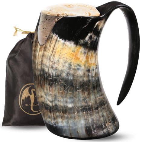 Authentic Viking Horn Mug – Unique 16oz Handcrafted Ox Horn Norse Mug, perfect for hot & cold drinks. Ideal Christmas gift for both men and women, with medieval style.