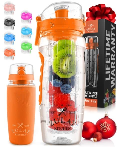 Zulay 34 oz Big Fruit Infuser Water Bottle, with Sleeve & Non-Slip Grip – Perfect Fitness Gift for Gym & Camping for both Men and Women.