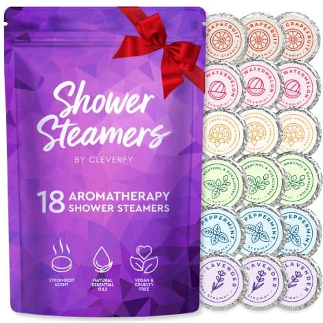 Transform your shower into a rejuvenating oasis with Cleverfy Shower Steamers Aromatherapy – 18-pack of aromatic shower bombs. Perfect self-care stocking stuffers and Christmas gifts for women and teens.