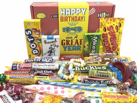 Celebrate 75th birthday with RETRO CANDY YUM! A delightful mix of nostalgic candies from 1948. Perfect gift!