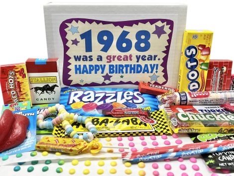 1968 Nostalgic Candy Gift Box – Perfect Birthday Present for 55th Year Anniversary, Born in ’68.