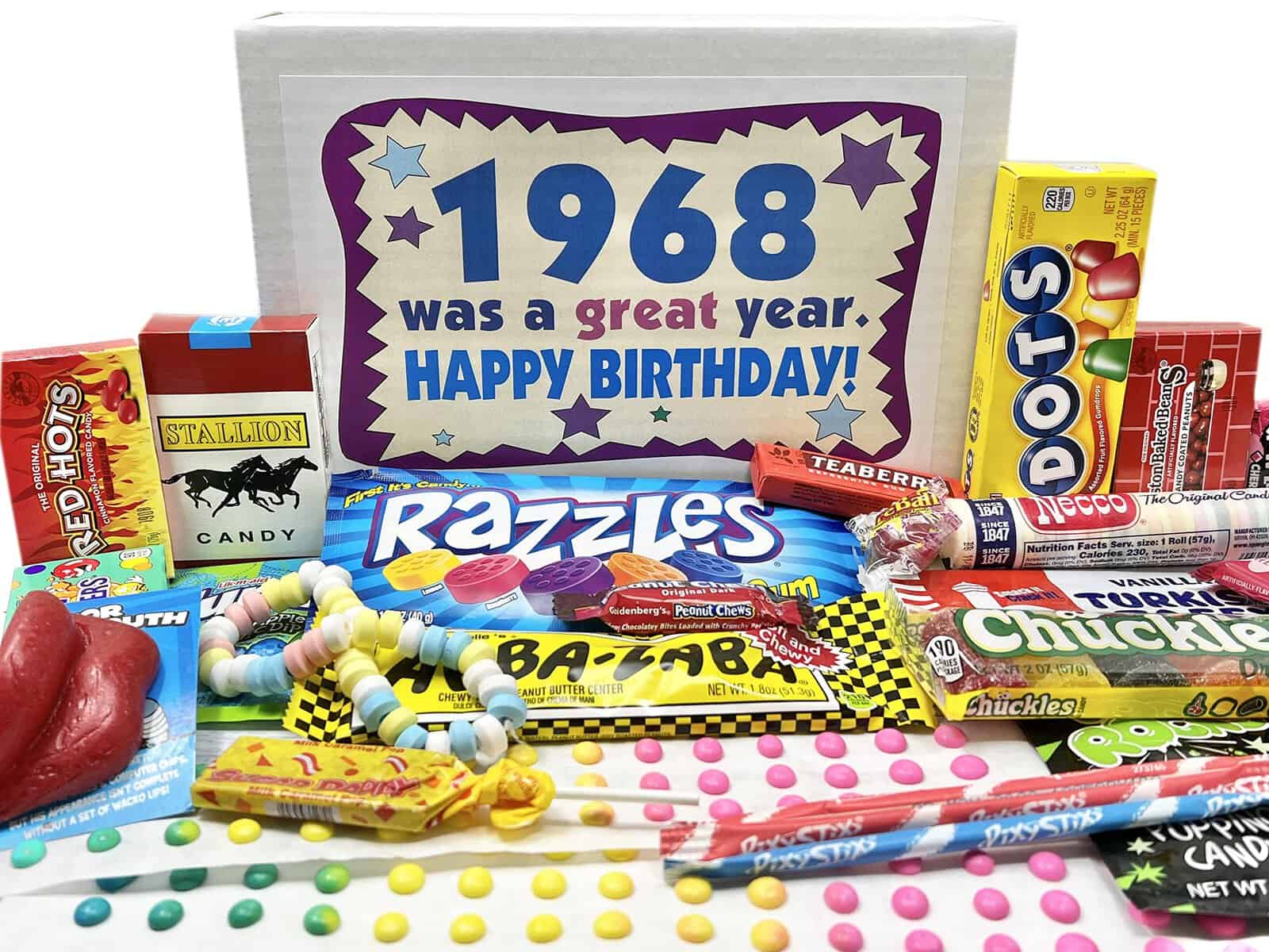 RETRO CANDY YUM ~ 1968 55th Birthday Gift Box Nostalgic Candy Mix from Childhood for 55 Year Old Man or Woman Born 1968 Jr