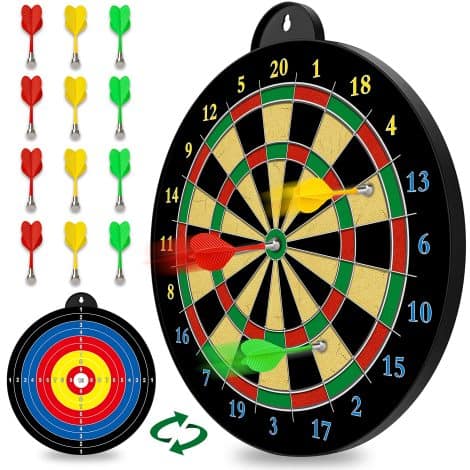 Magnetic Dart Board with 12 darts in red, green, and yellow – Fun indoor game for kids 5-12 years old.