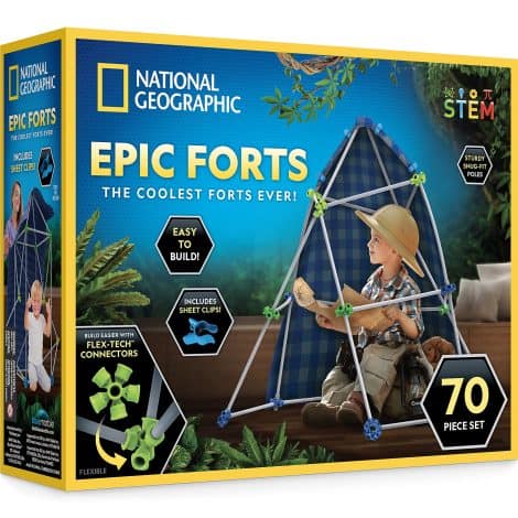 NATIONAL GEOGRAPHIC Kids Fort Building Kit: Spark imaginative play with this 70-piece indoor builder for kids to create their blanket fort. Perfect STEM toy for ages 6-10.