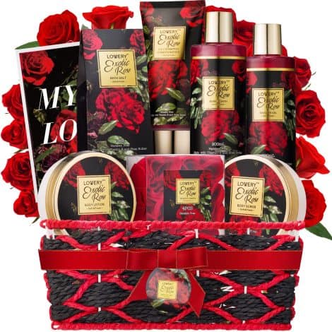 Luxurious Christmas Spa Gift Set with Rose Basket for both men and women. Perfect for relaxation and gifting.