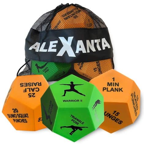 Fitness Dice Set – Enhance your home workouts with these exercise dice featuring helpful illustrations and a convenient mesh bag.