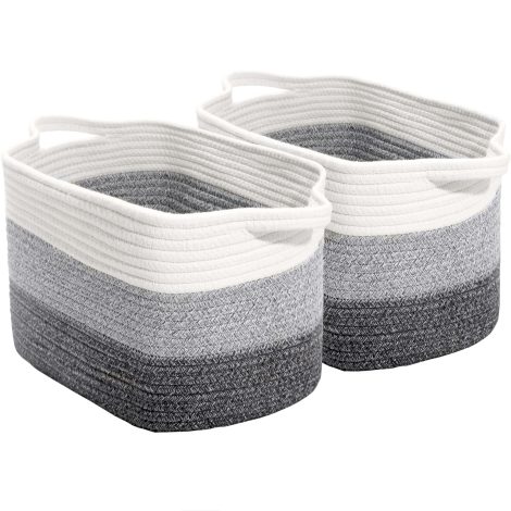 Large 3 Tone Grey Woven Rope Baskets (2 Pack) for Organizing – Perfect for Baby Toys or Blankets!