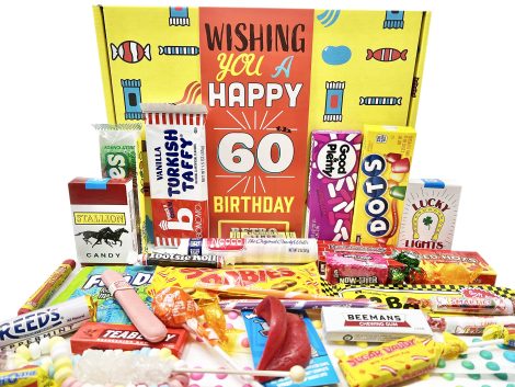 60th Birthday Gift Box with Assortment of Retro Candies – Perfect nostalgic present for anyone turning sixty!