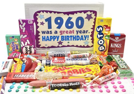 Nostalgic 1960s Candy Box – An Enjoyable 63rd Birthday Gift for Men or Women Born in 1960.