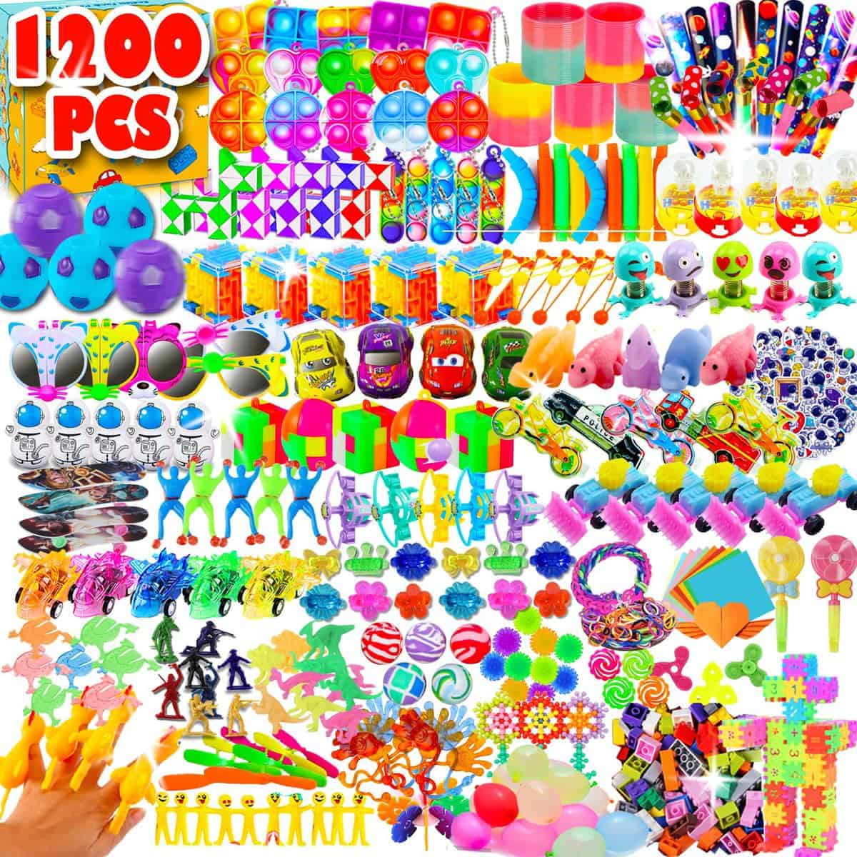 1200 pcs Christmas Party Favors for Kids, Fidget Toys Pack, Carnival Prizes, Pinata Filler Toys for Kids, Goodie Bag Stuffers for Kids, Birthday Gift, Stocking Stuffers Bulks, School Classroom Rewards