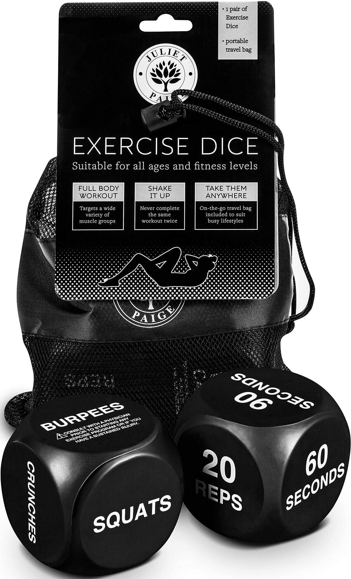 Juliet Paige Exercise Dice - Fitness Workout Gear for Home Gym. PE Equipment and Accessories, Personal Trainer Work Out Game Supplies for Adults