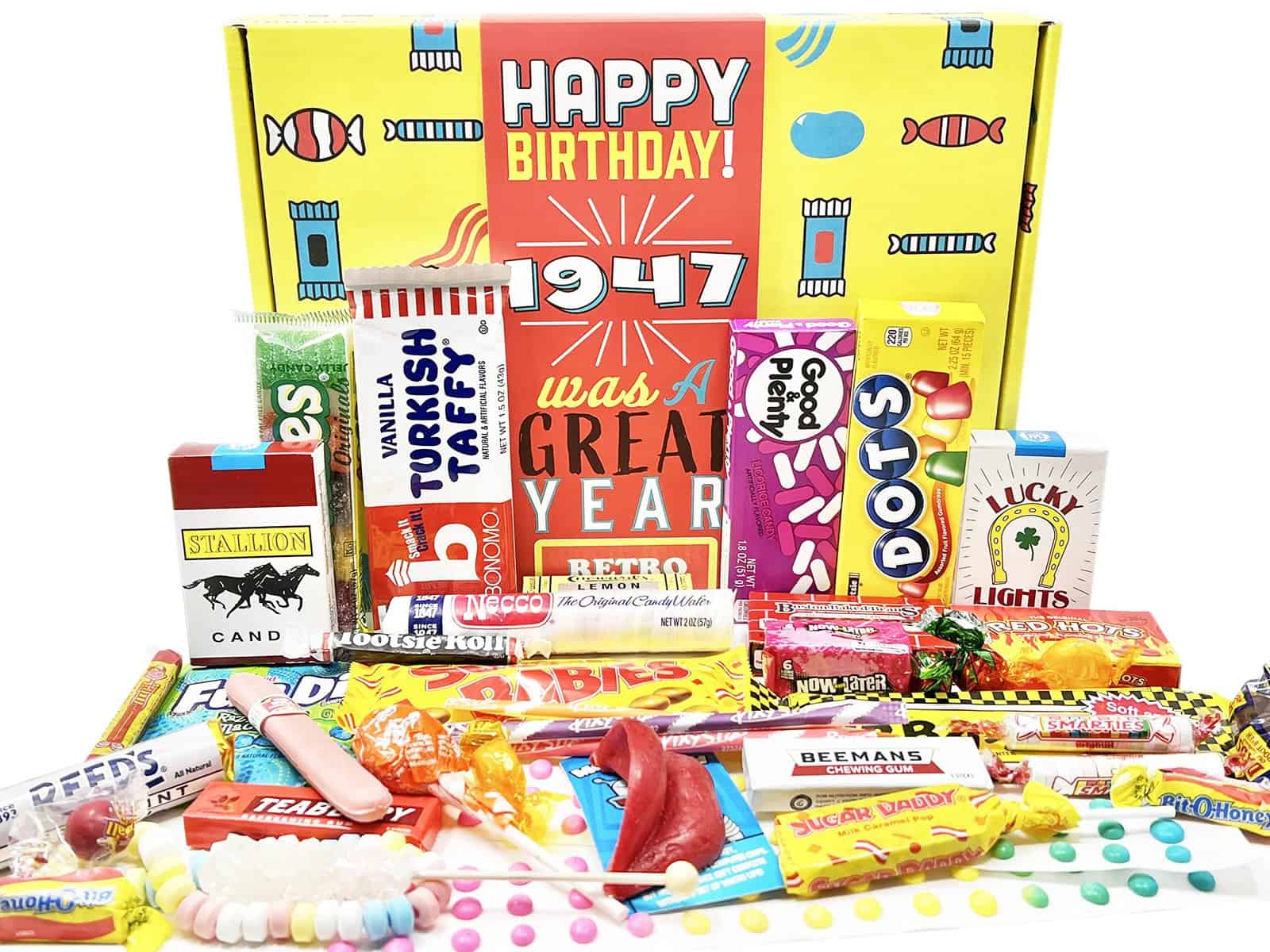 RETRO CANDY YUM 1947~76th Birthday Gift Box of Nostalgic Candy from Childhood for 76 Year Old Man or Woman Born Back in 1947