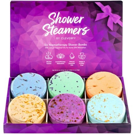 Cleverfy Shower Steamers – Aromatic shower bombs with essential oils. Perfect for self-care gifts and stocking stuffers. Purple Set.