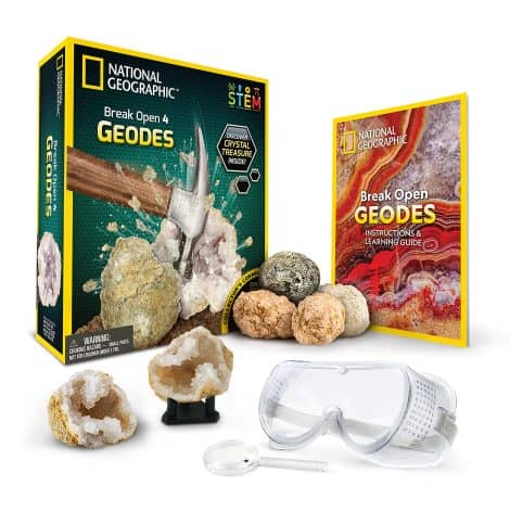 National Geographic Science Kit – Break Open 4 Geodes, Includes Goggles and Display Stand. Perfect STEM Gift.