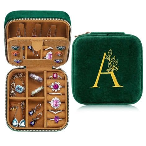 Plush Velvet Jewelry Travel Case with Embroidered Initial – Perfect Gift for Women, Girls, and Travelers.