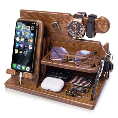 TESLYAR Wooden Phone Docking Station – A stylish and practical way to organize your essentials and stay organized.