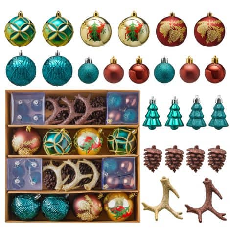 Christmas Decor Set: Joiedomi 56-Piece Assorted Ornaments with Pine Cones and Ball Ornaments (Blue and Gold)