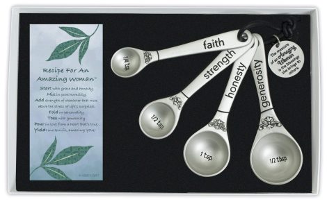 Stunning measuring spoons for an extraordinary woman; a perfect gift that adds charm to any kitchen.