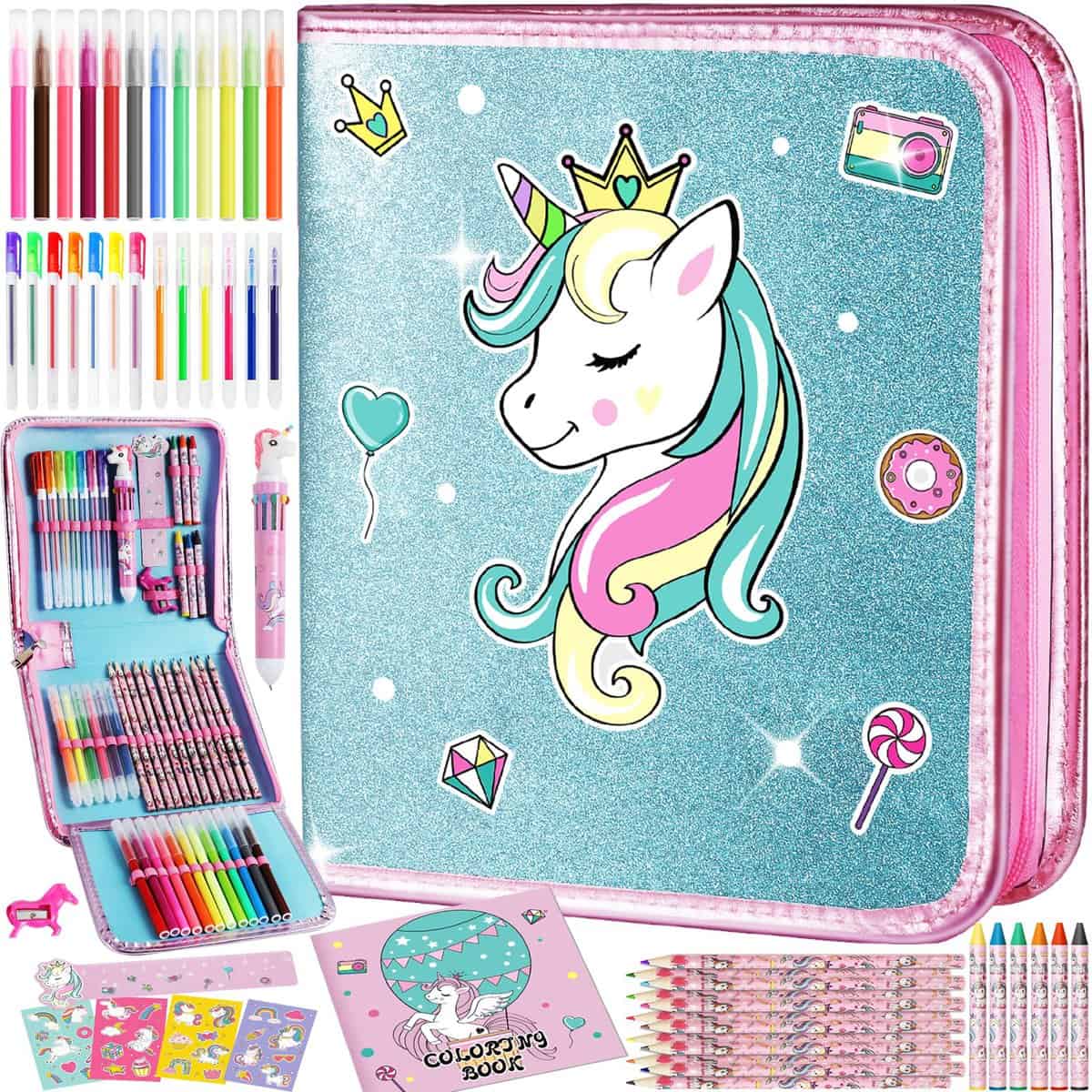 ABERLLS Unicorn Markers Set for Girls Age 5 6 7 8 9 10 Years Old, Unicorns Gifts for Kids Girls Birthday, Art Coloring Marker Kit with Unicorn Pencil Case, Unicorn Art Supplies for Christmas Easter