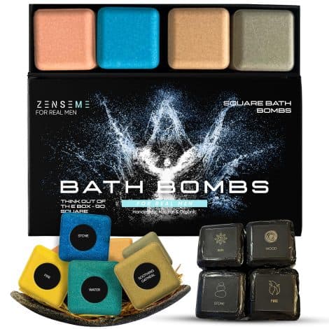 ZenseMe Bath Bombs for Men – Pampering Set of 8 Organic Handmade Bath Bombs, Extra Strong Scents. Perfect for Him!