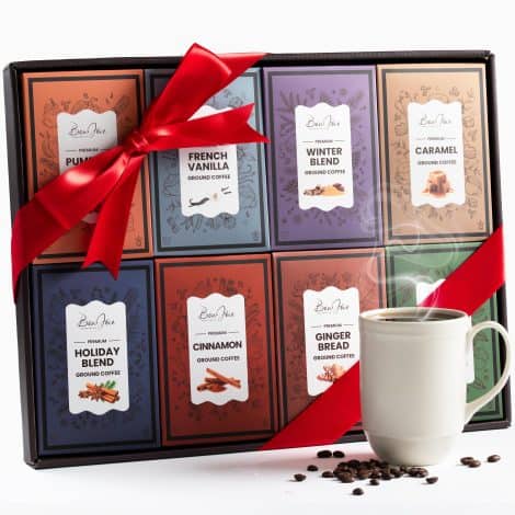 Holiday Coffee Lover’s Gift Set – 8 different festive coffee flavors, perfect for Christmas – great for both men and women.