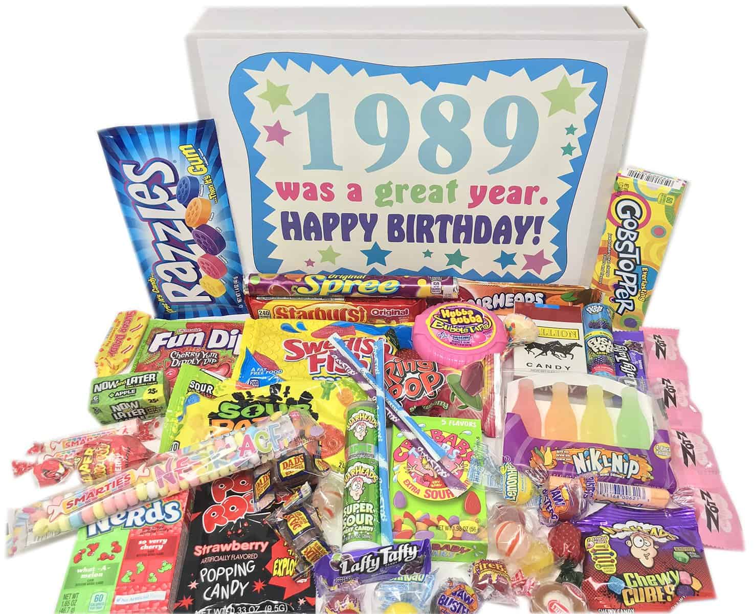 RETRO CANDY YUM ~ 1989 34th Birthday Gift Ideas Nostalgic Candy Assortment from Childhood 34th Birthday Gifts for Men and Women 1989 Candy Box