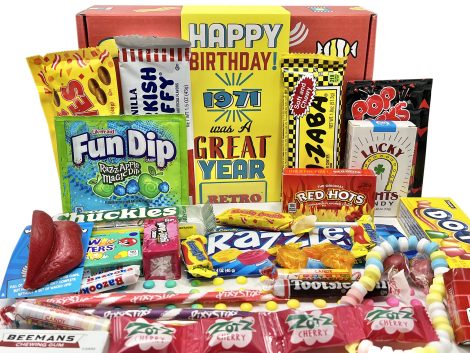 52nd Birthday Retro Candy Yum Gift Box: A sweet mix of nostalgic candies from 1971, perfect for men and women turning 52!