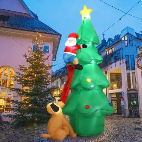 SUNGIFT 7 FT Christmas Inflatable Tree with Santa Claus and Dog, perfect for indoor/outdoor Xmas decoration.