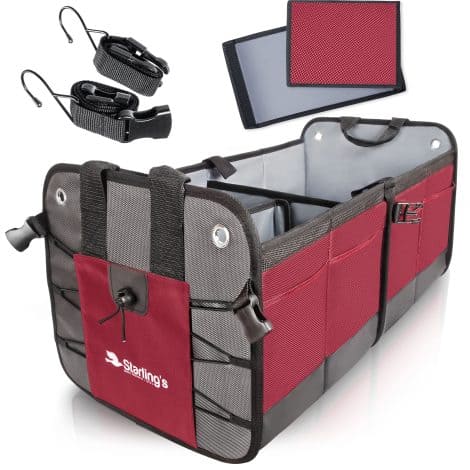 Starling’s SUV Cargo Organizer – Sturdy Car Trunk Storage, Adjustable, in Bordeaux hue.