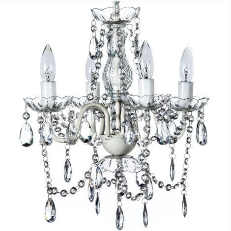 Sparkling Crystal White Flush Mount Chandelier with Clear Glass and Acrylic Crystals, by Gypsy Color.