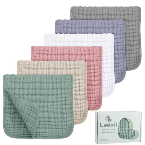 Looxii Muslin Burp Cloths: Soft, Absorbent 100% Cotton Burping Cloth Set for Boys and Girls. Large 20”x10” Size.