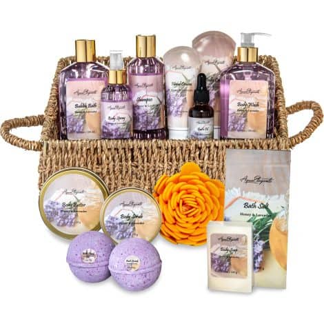 Luxurious Aqua Elegante Bath Spa Gift Set, filled with delightful Honey & Lavender essentials for ultimate relaxation.