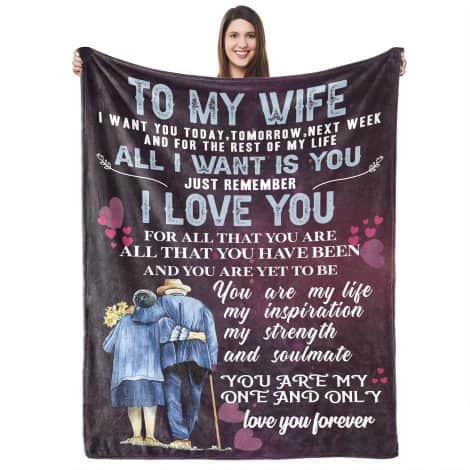 UFOORO’s Wife Gift Set: Perfect for Wife’s Birthday, Wedding Anniversary, Christmas! Romantic Throw Blanket from Husband 55″x70″.