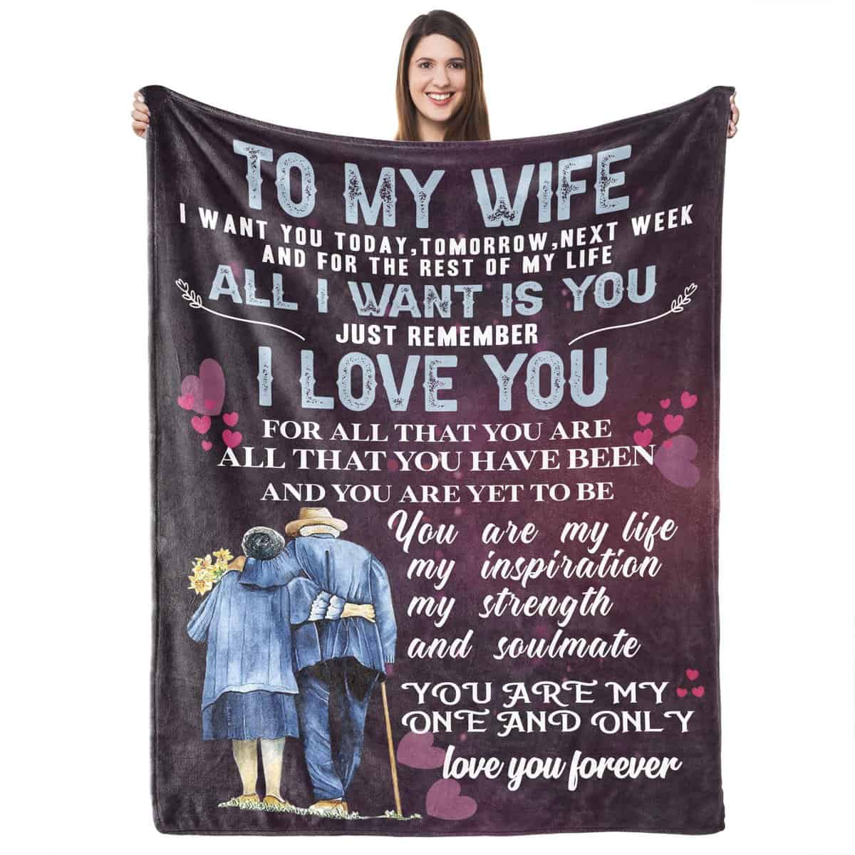 UFOORO Gifts for Wife, Wife Birthday Gift Ideas, Wedding Anniversary Christmas Romantic Gifts for Wife, Wife Throw Blanket for Her from Husband 55"x70"