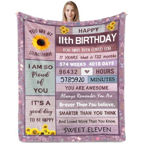 Nuritus 11th Birthday Gifts for Girls: Cozy 50″x60″ Blanket with Fun Ideas & Decorations. Perfect for 11-year-old girls!