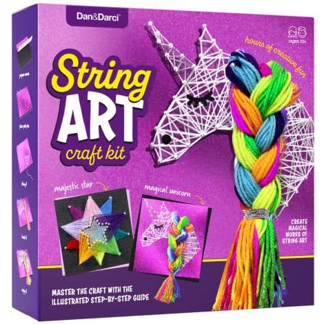 Unicorn and Star Strings Craft Gift – 3D String Art Kit for creative girls and boys ages 8-12.